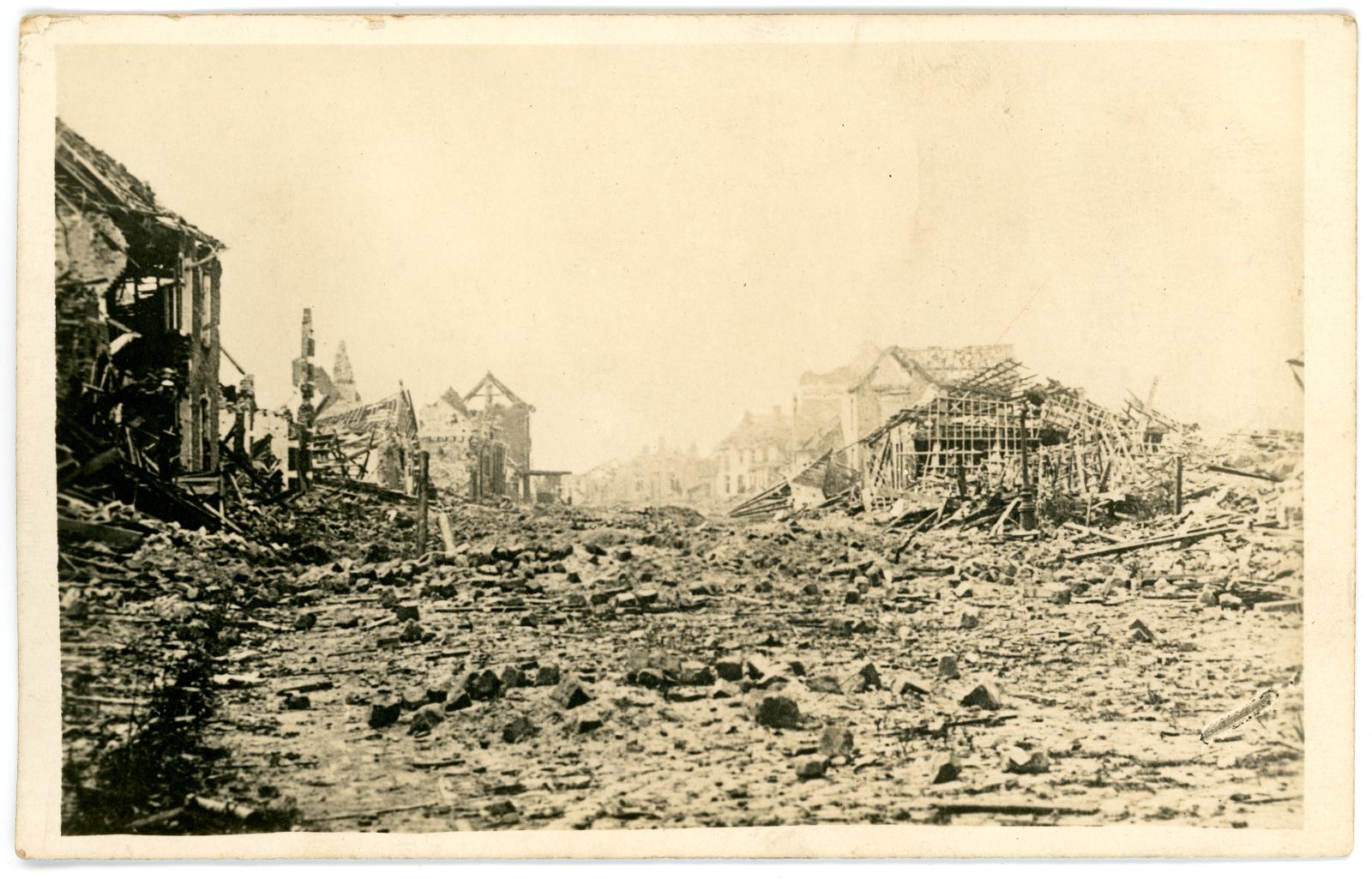 Bombing ruins of village.