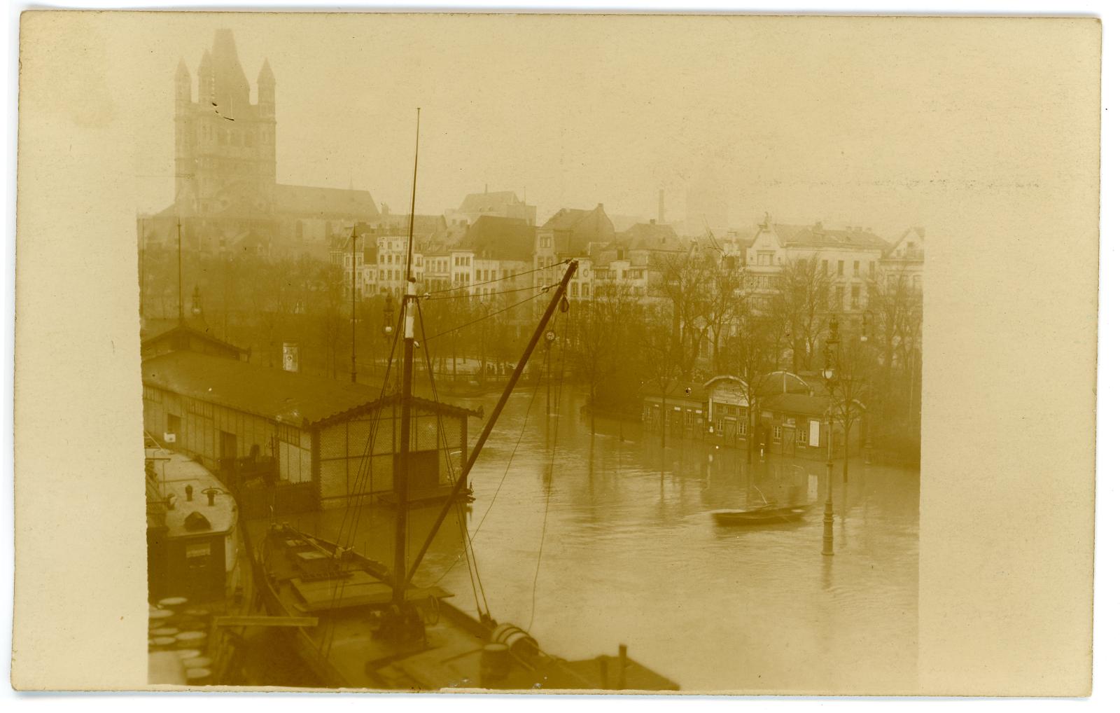 Flooded city of Cologne, Germany.