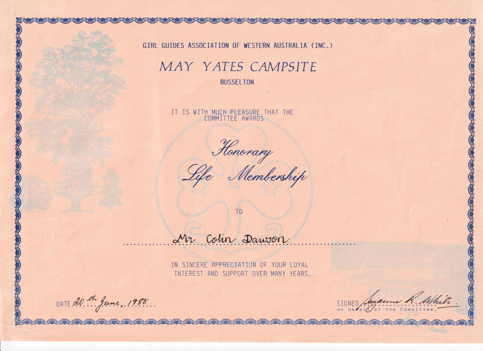 Honorary Life Membership - Colin Dawson