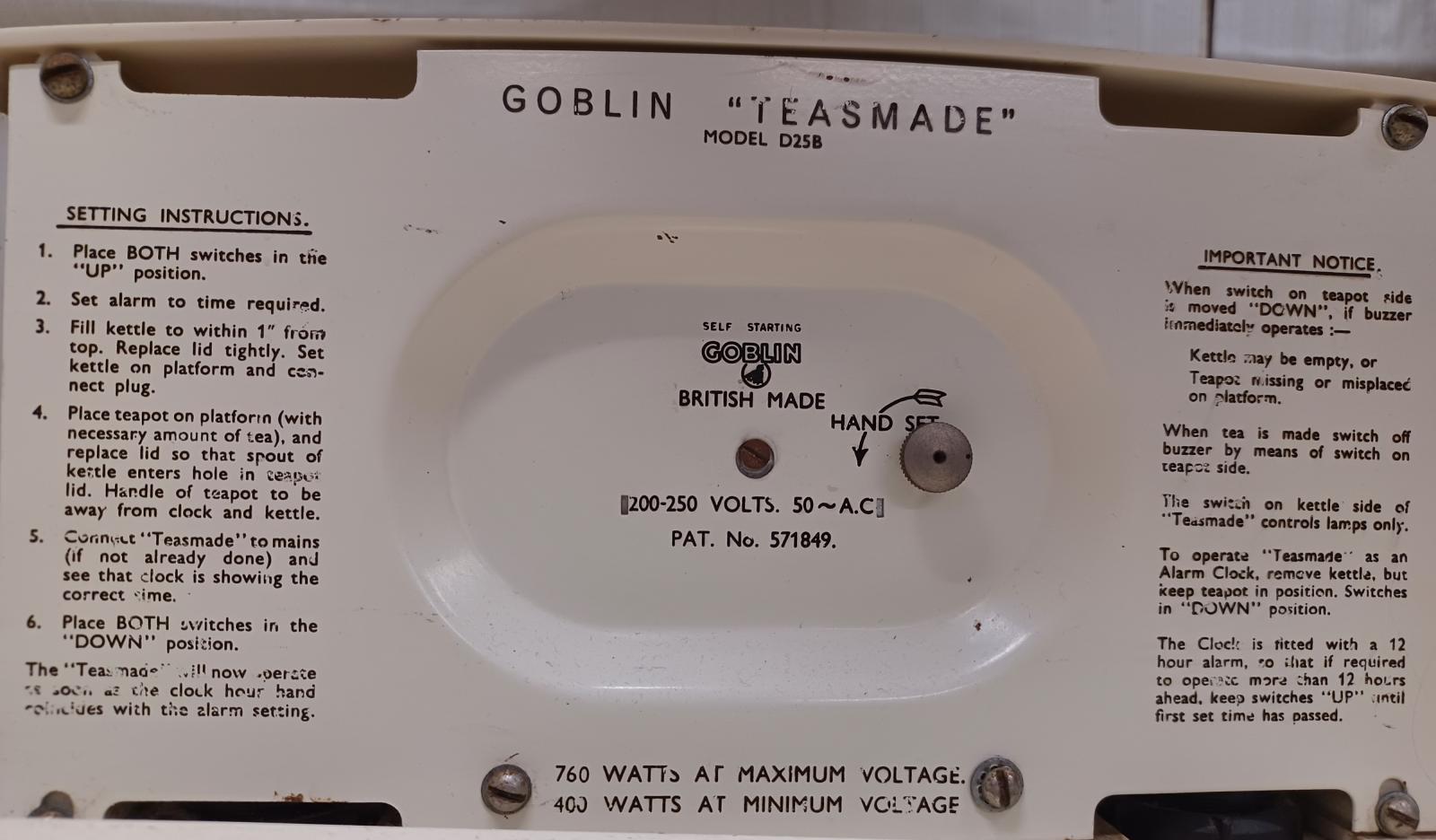 Teasmade Instructions