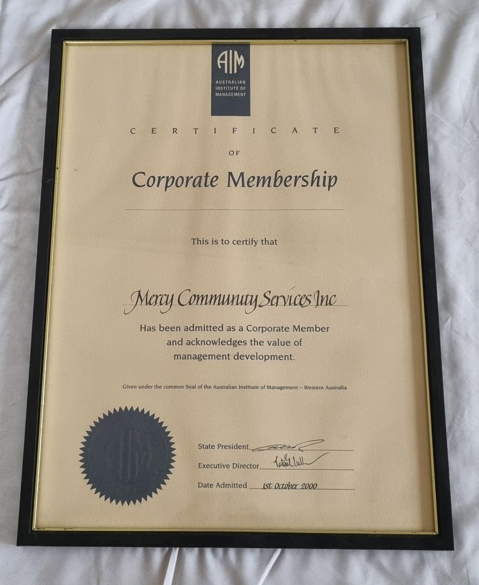 26-250 Corporate Membership Certificate photo with background front view.