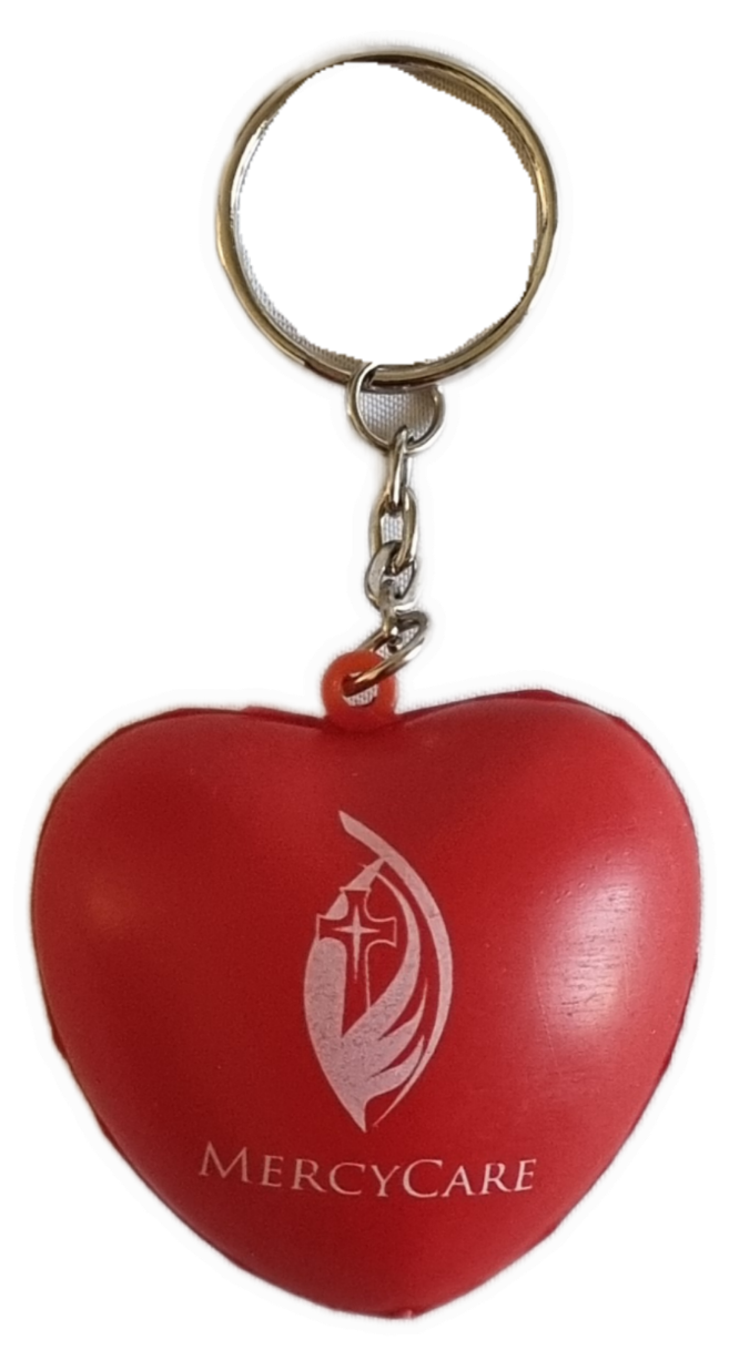 26-251.1 Heart Keychain with MercyCare Old Logo photo without background.