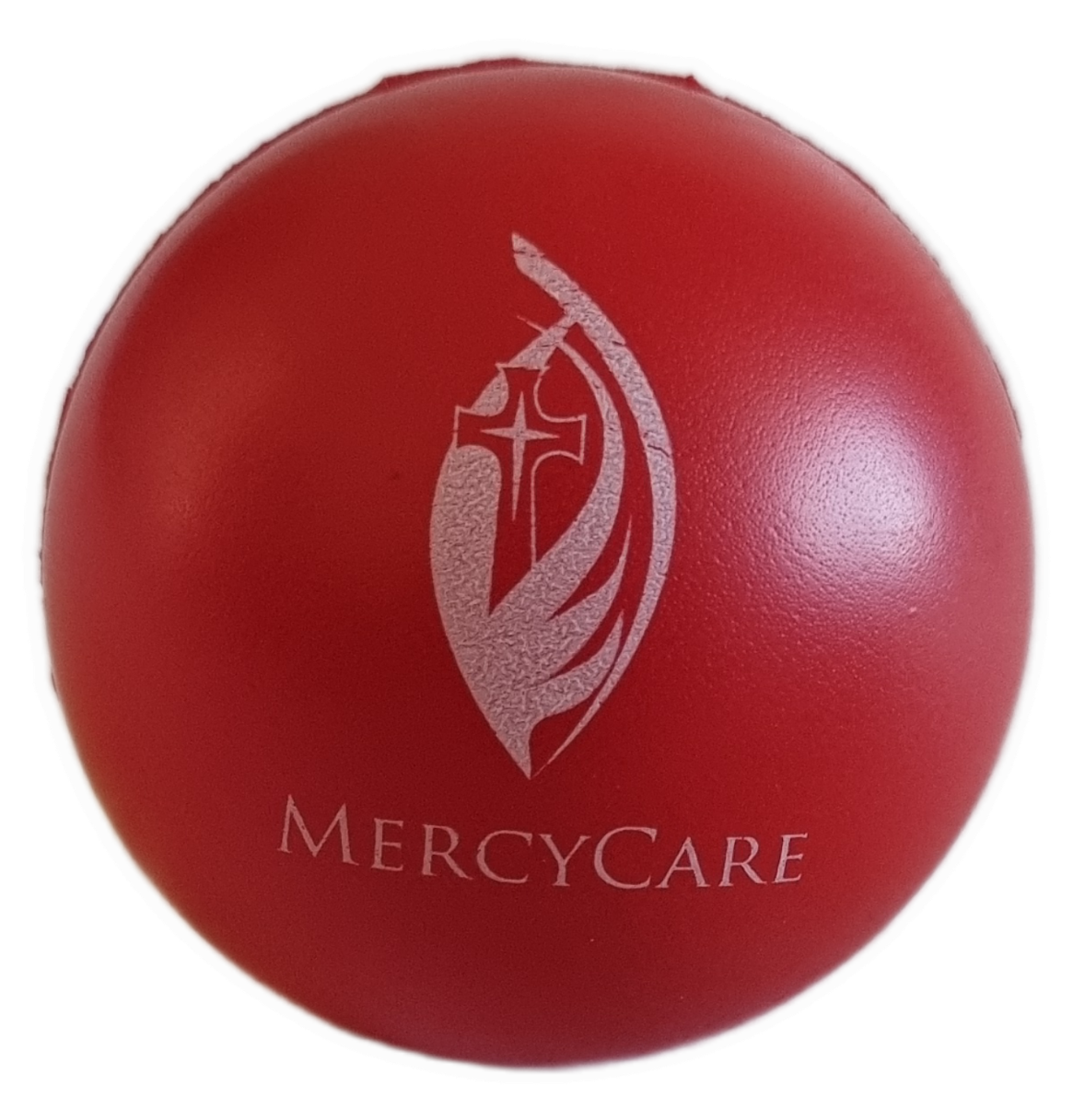 26-251.7 Red Foam Stress Ball with MercyCare Old Logo photo without background. 