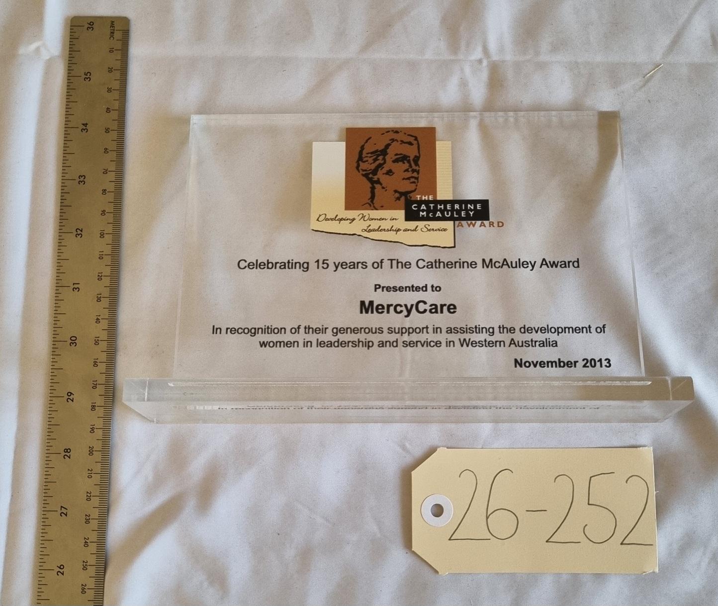 26-252 MercyCare Catherine McAuley Award photo with scale and tag.