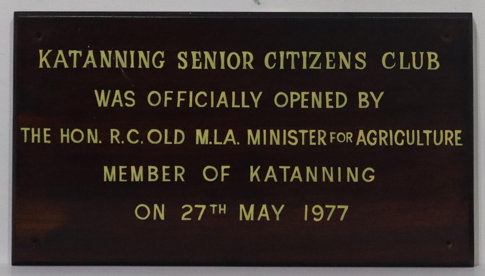 Katanning Senior Citizens Club Plaque