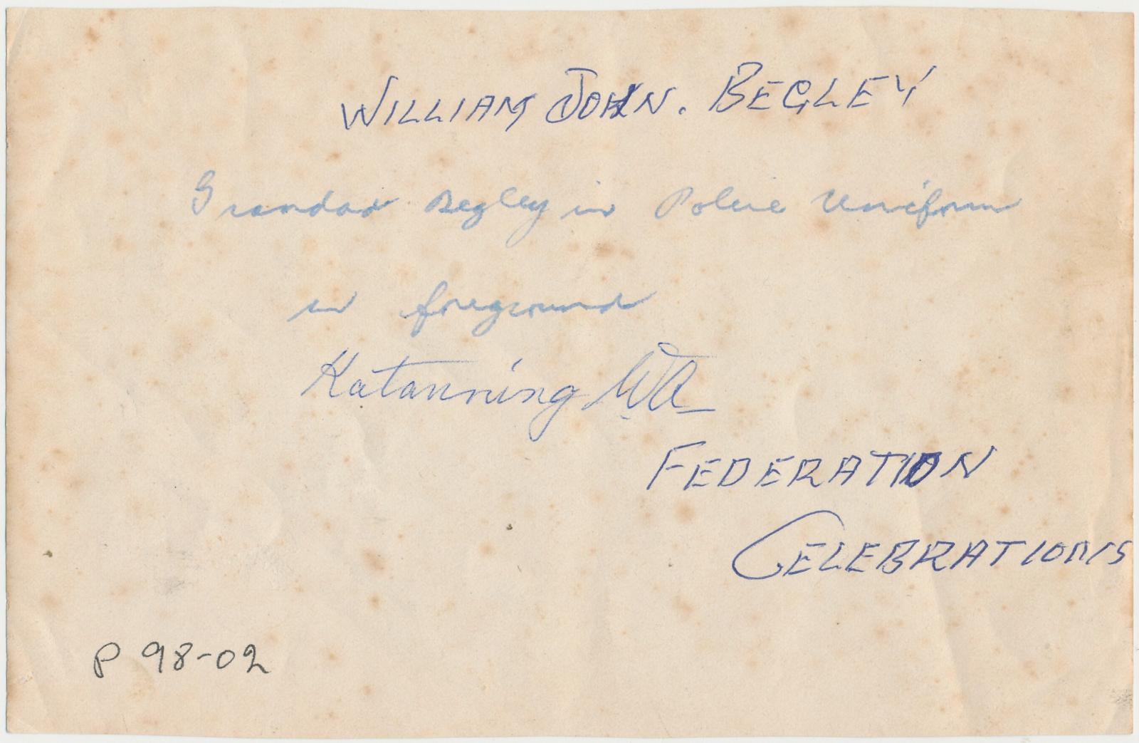 Back of photograph of Visit of Duke and Duchess of York