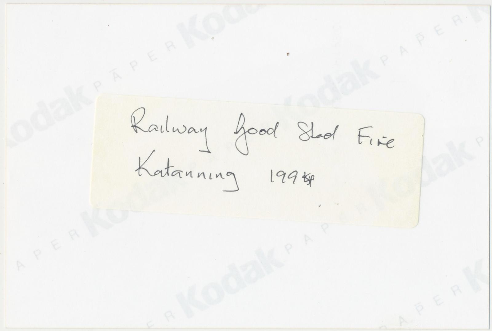 Back of photograph of Railway Goods Shed