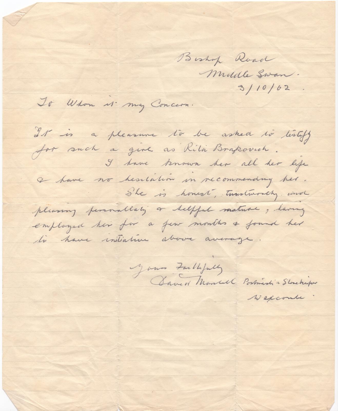 Letter of Reference for Rita Brajkovich