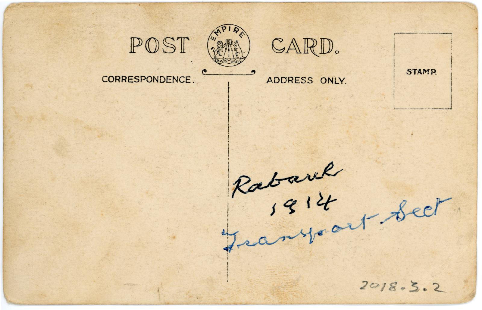 Postcard showing inscription on rear.