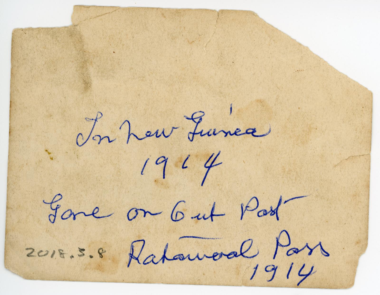 Rear view of photograph showing inscription.