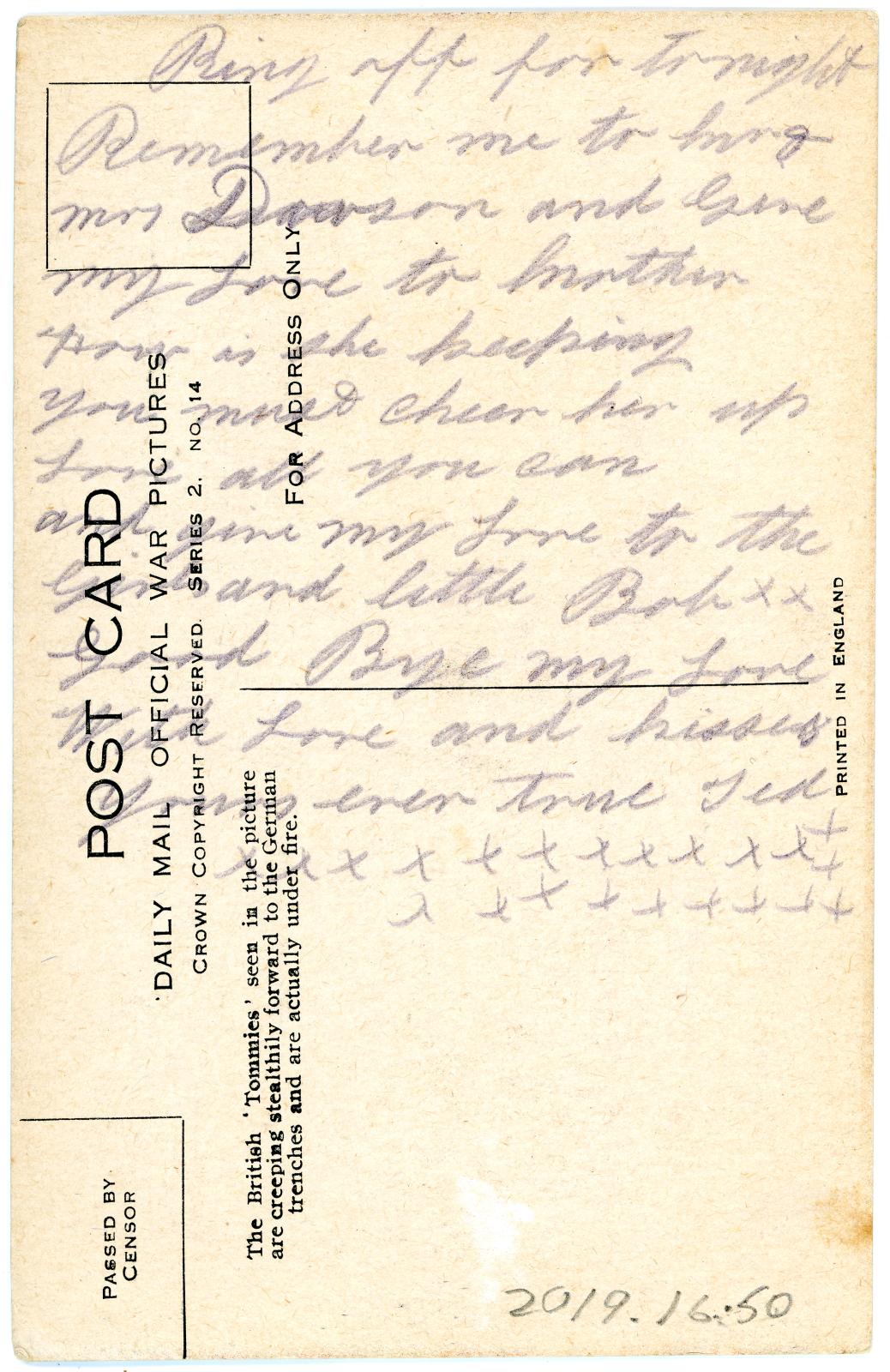 First World War Postcard sent from Pte. Edward Charles MOUCHEMORE 6351