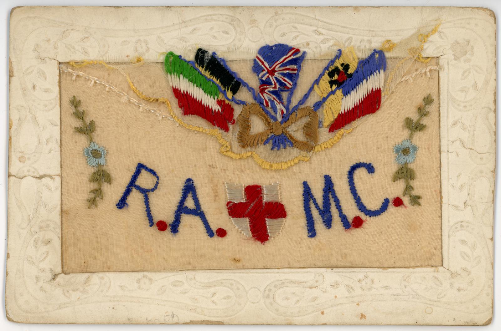 First World War ‘RAMC’ Silk Postcard from Edward (Ted) PERRY, RAMC