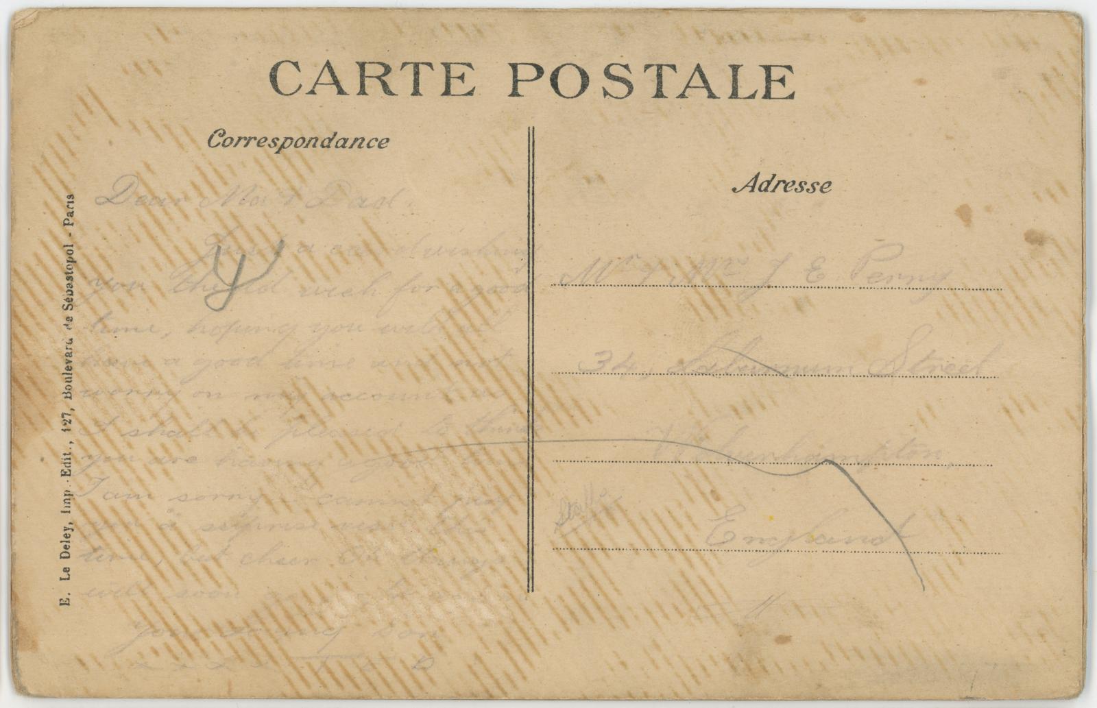 First World War Christmas Postcard sent by Edward (Ted) PERRY