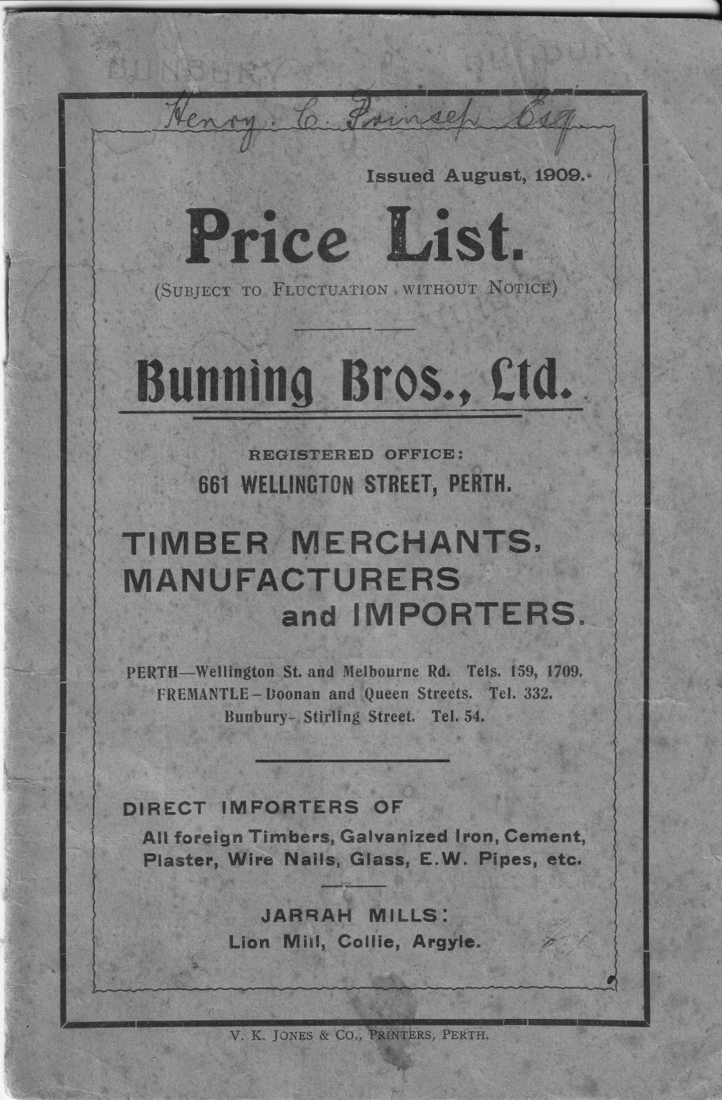 Bunnings Price List - front cover