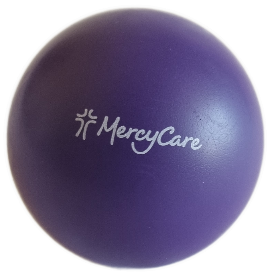 26-258 Purple Stress Ball with new MercyCare Logo photo without background. 