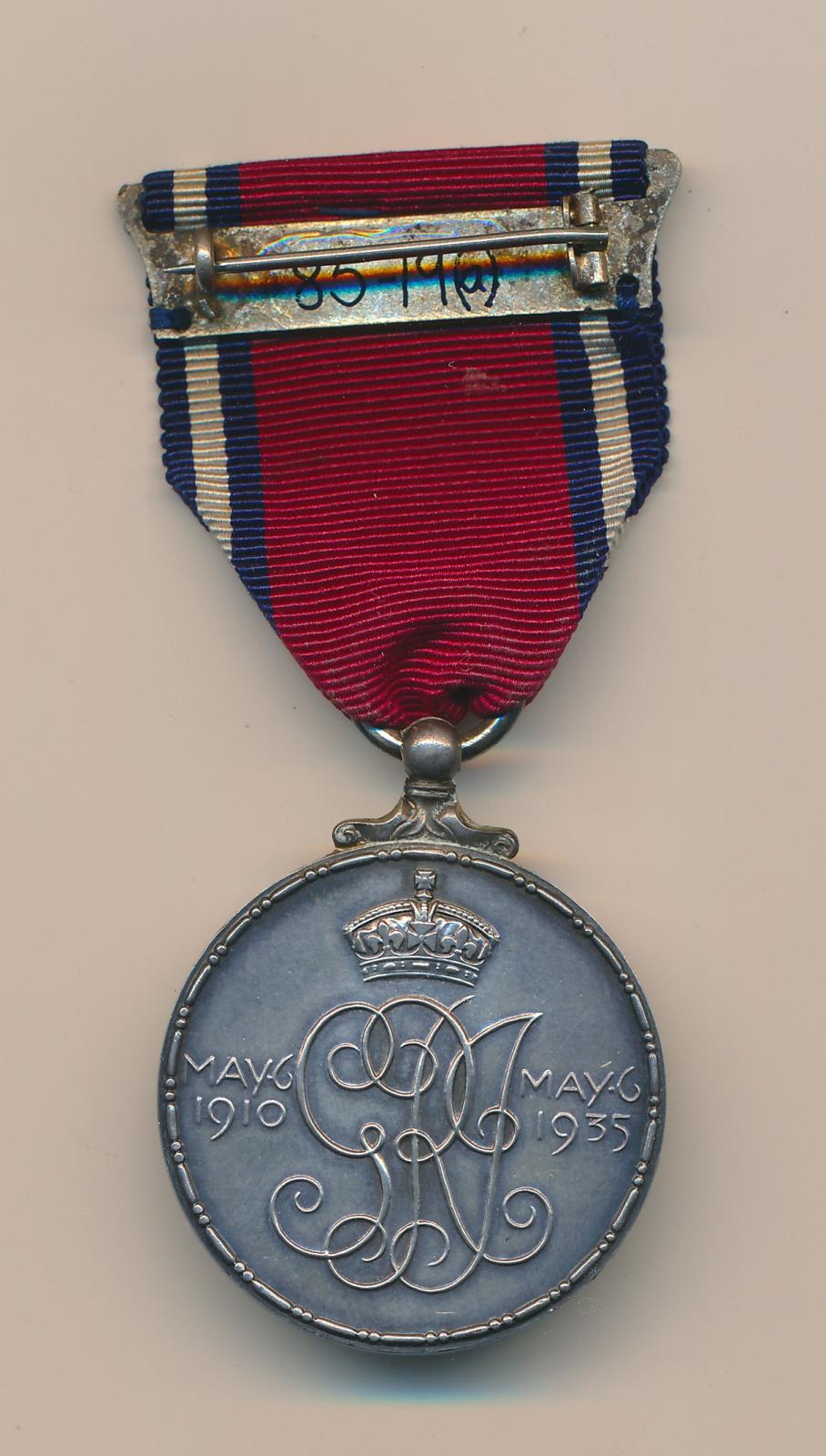 Back view of King George V and Queen Mary Silver Jubilee Medal