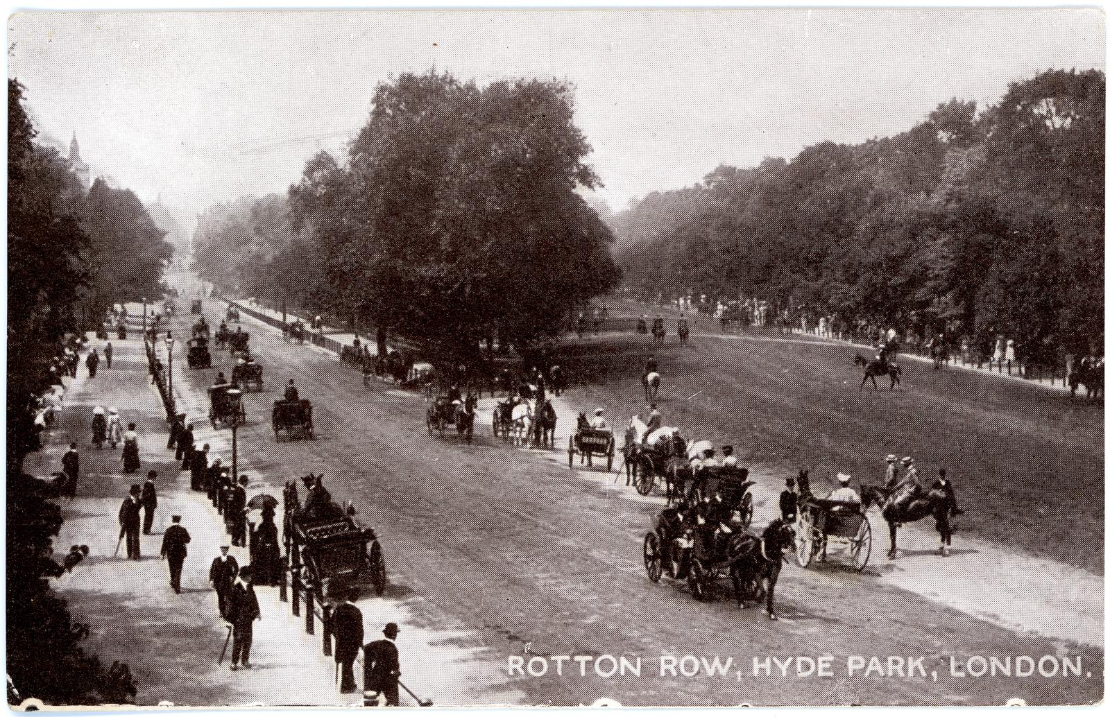First World War Postcard ‘Rotten Row, London’ sent from Pte. Edward Charles MOUCHEMORE 6351