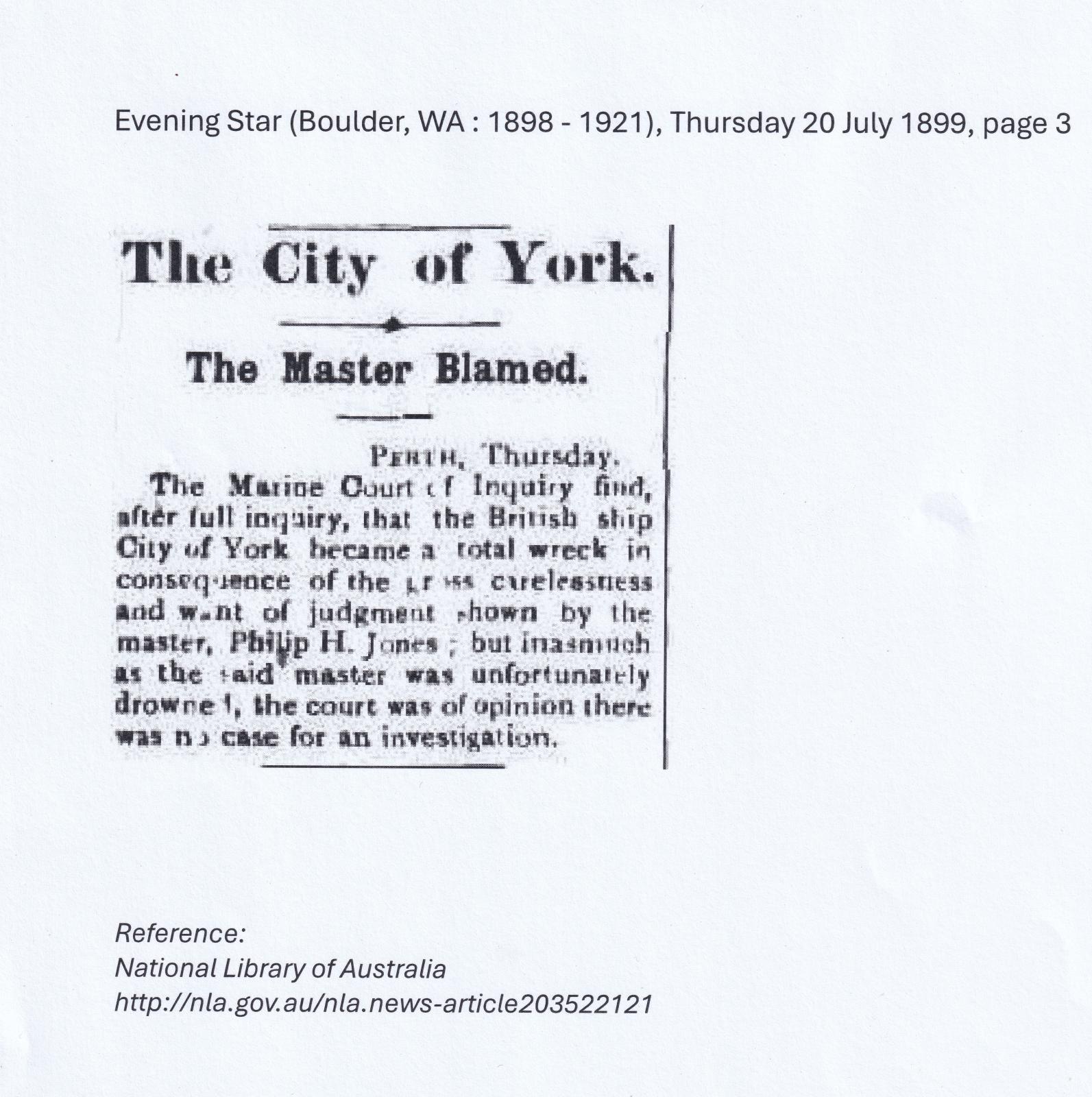 "City of York" - newspaper article
