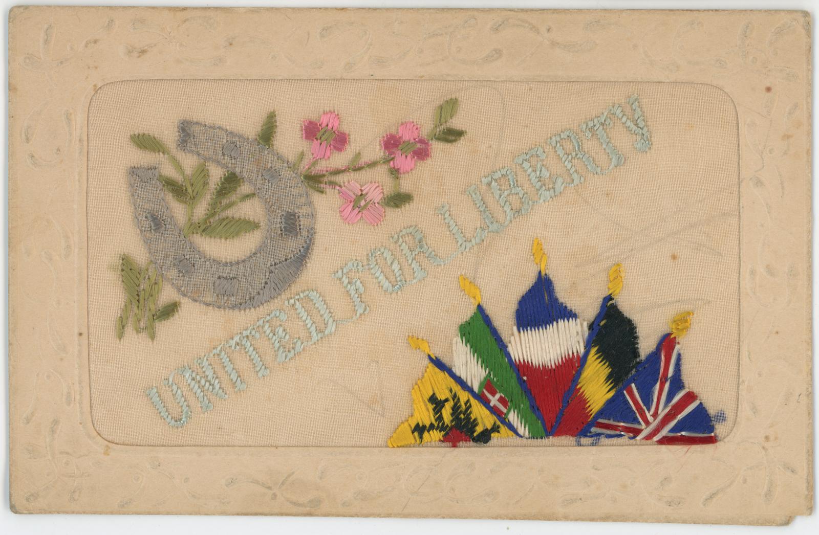 First World War ‘United for Liberty’ Silk Postcard Edward (Ted) PERRY, RAMC