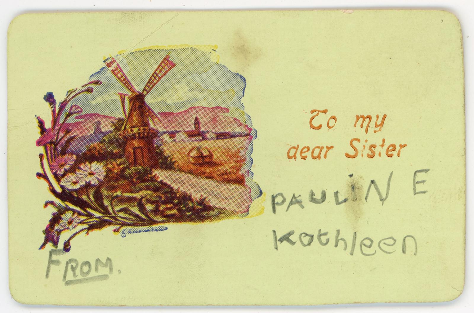 First World War ‘To my dear Sister’ Silk Postcard from Edward (Ted) PERRY, RAMC (small card)