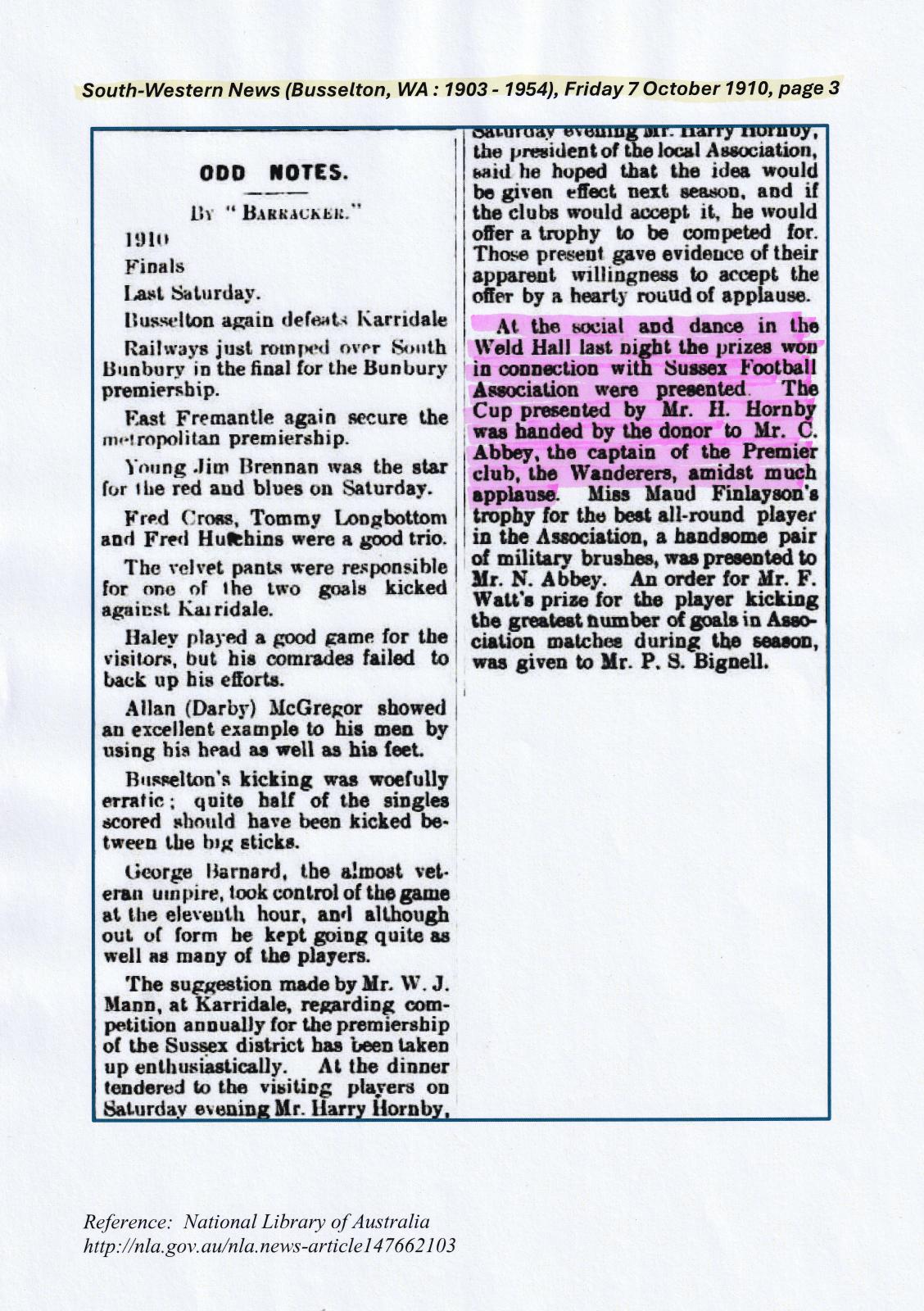 Hornby Cup - newspaper article