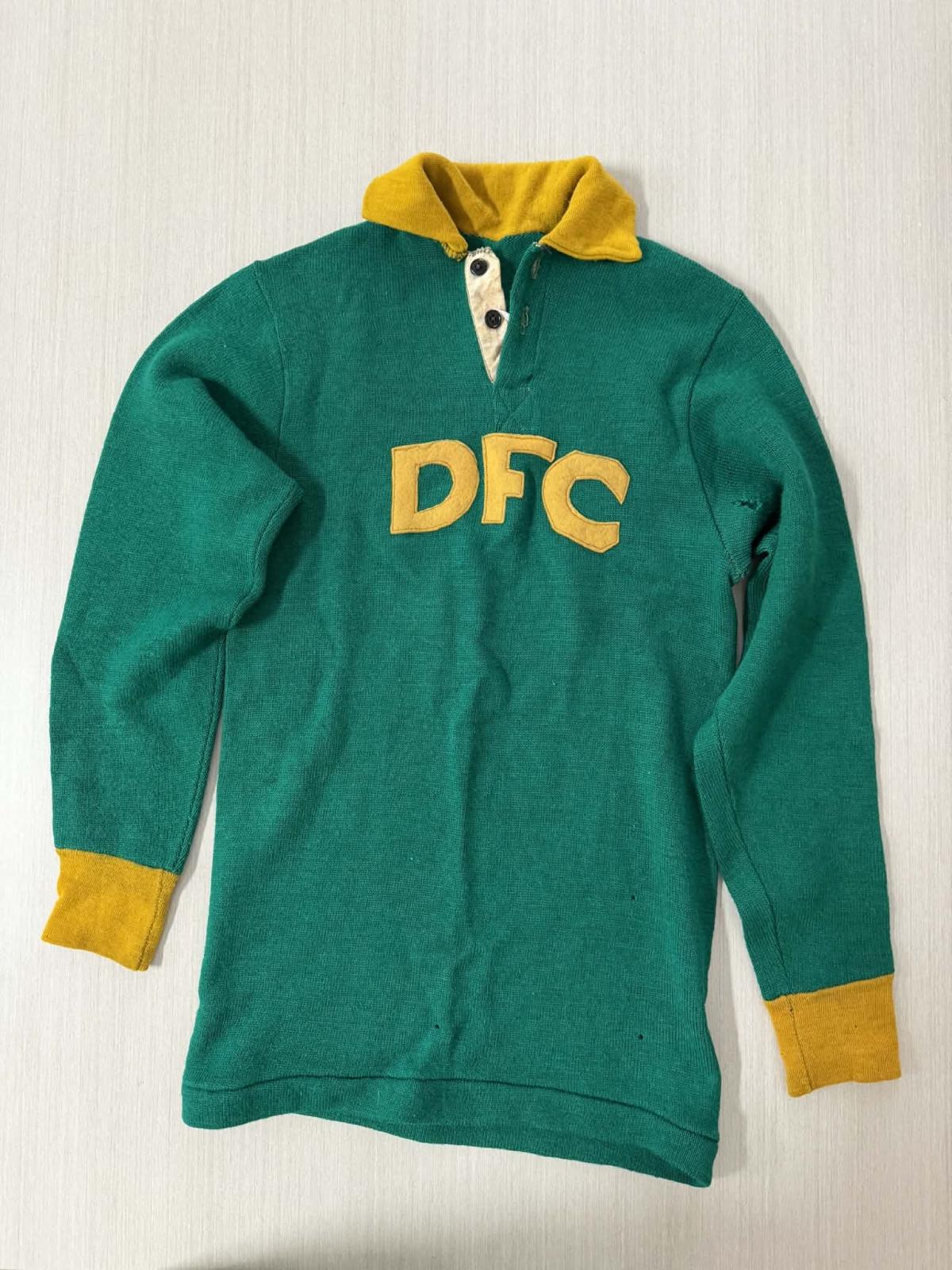 Emerald Green Jumper with Gold Collar and Cuffs