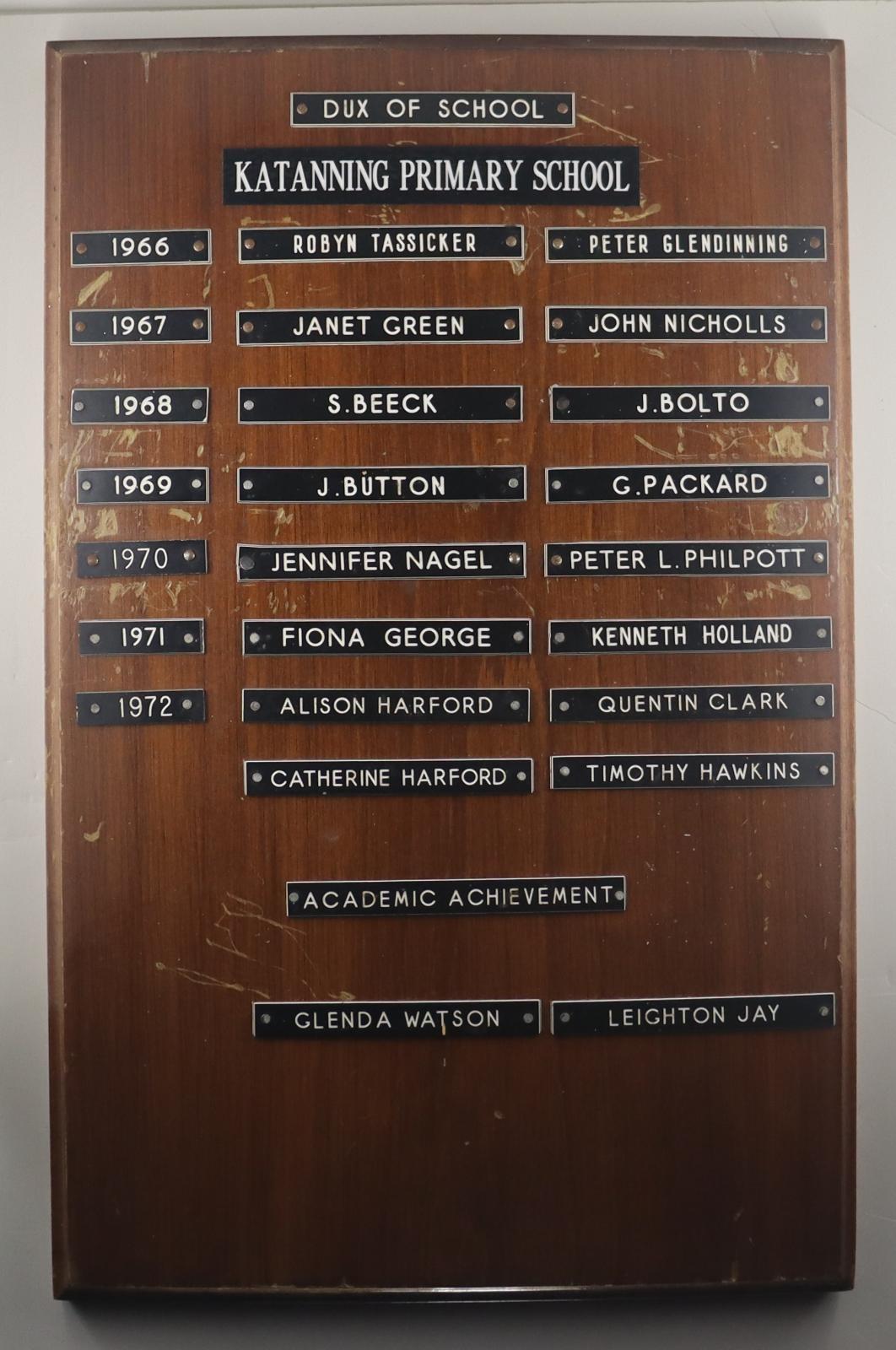 Katanning Primary School Dux Honour Board