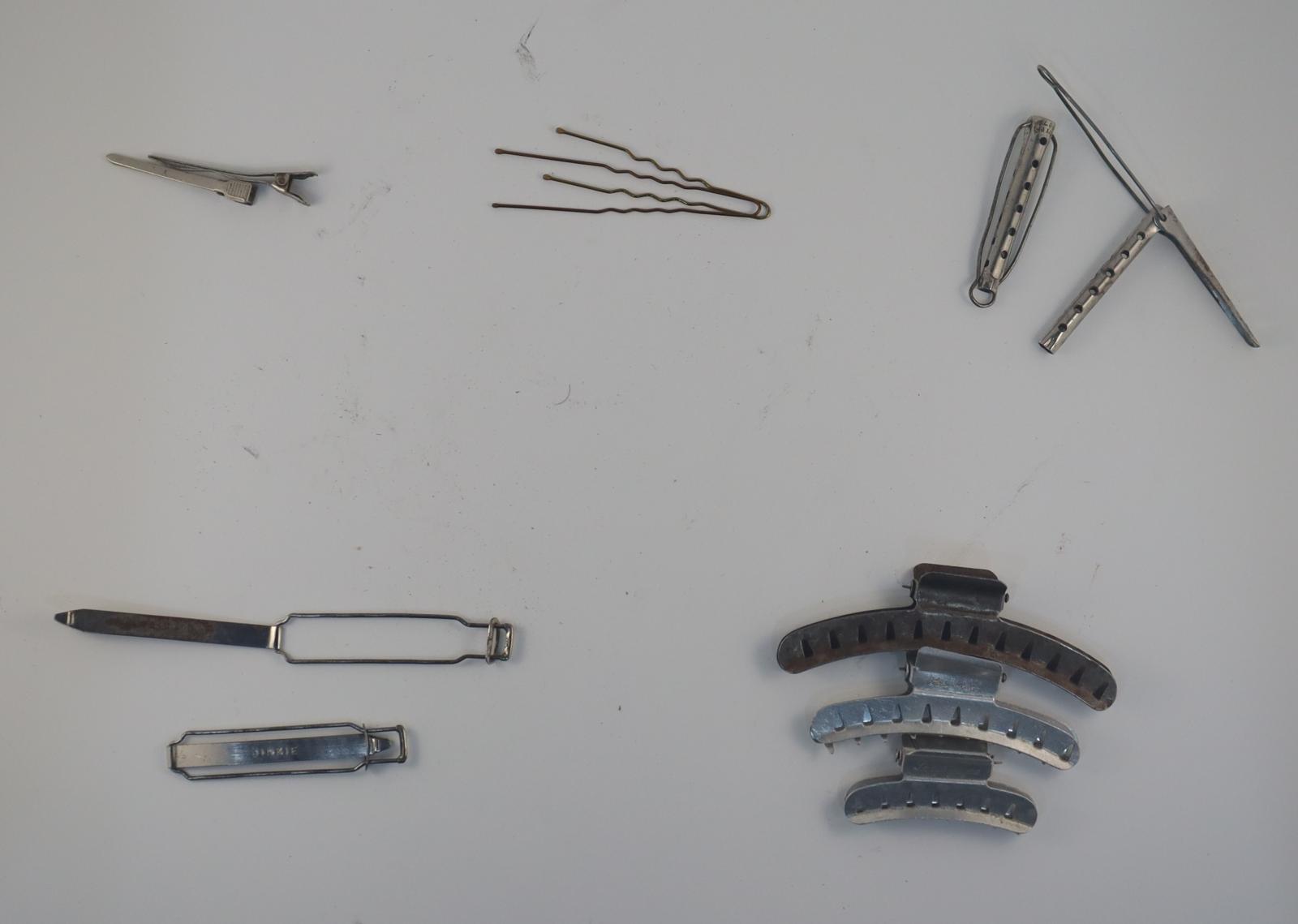 View of different hair clips and curlers
