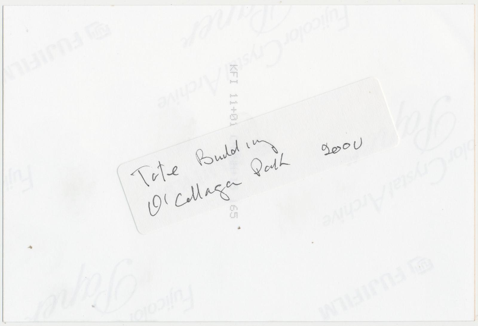 Back of photograph of O'Callaghan Park