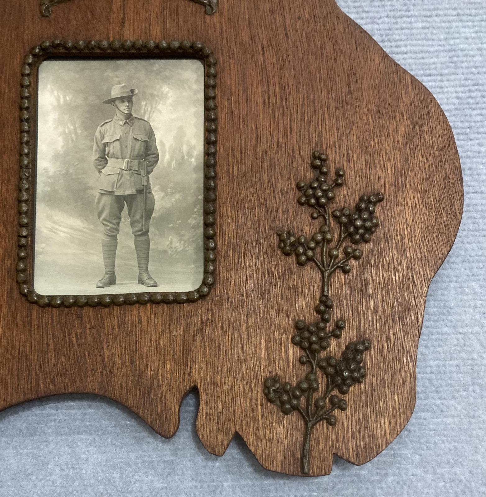 Right side of WWI Australian soldier portrait in timber frame