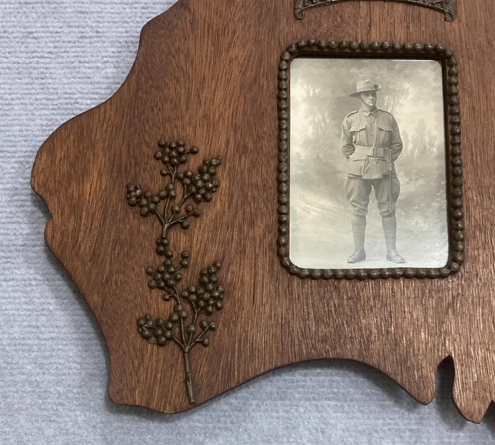 Left side of WWI Australian soldier portrait in timber frame