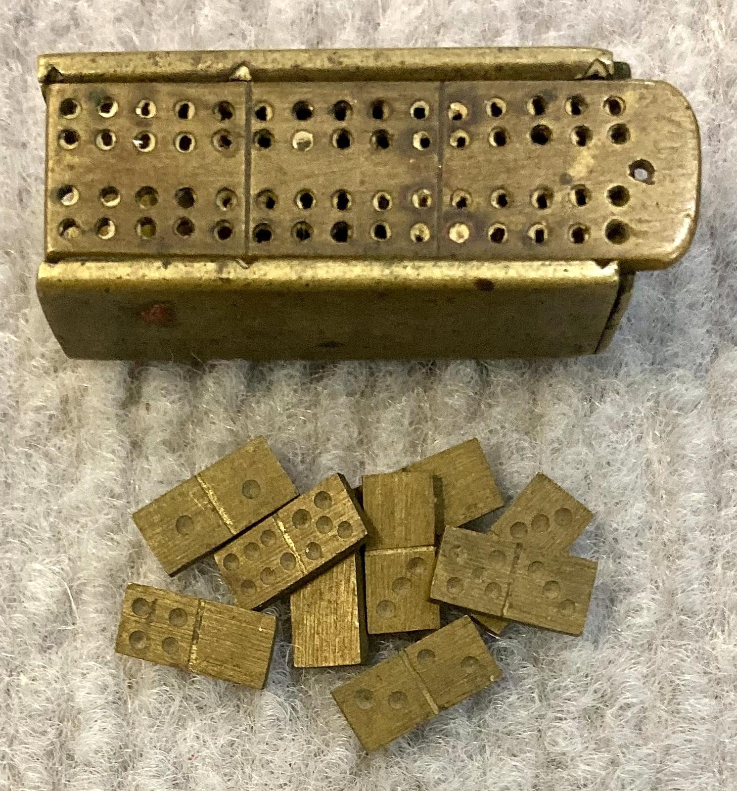 Trench art miniature domino set - box closed, dominoes loose