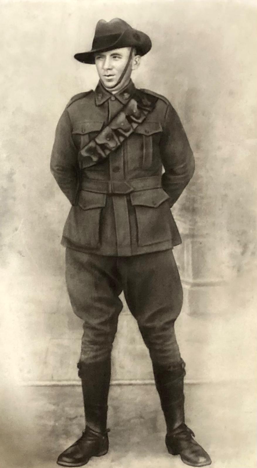 Portrait of Australian soldier on opalite backing - close-up