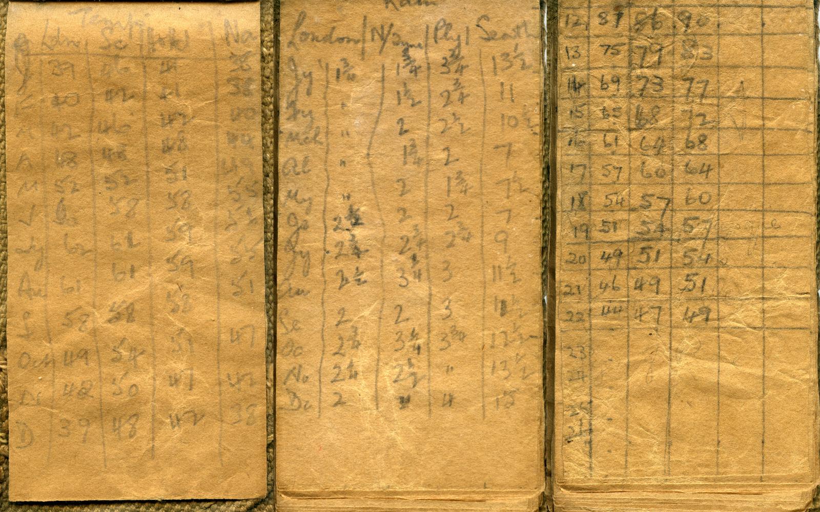 Collage of weather information in Prisoner of War hand-made autograph book 