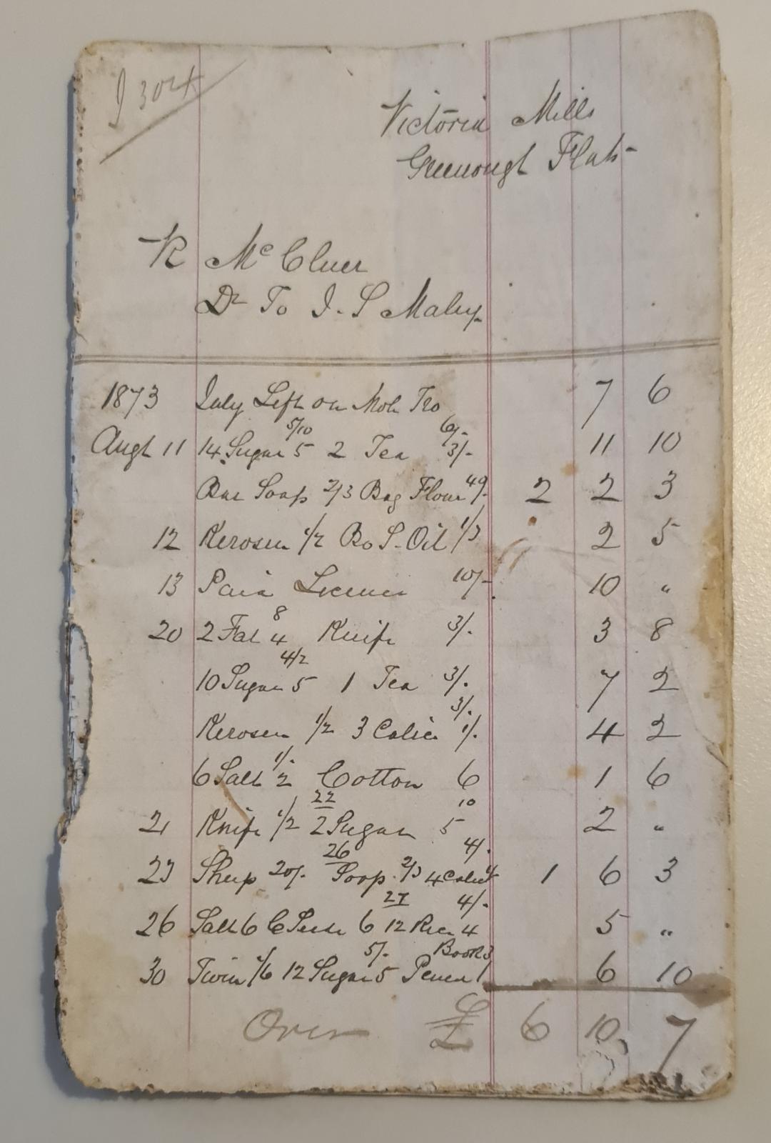 Robert McClure's account book