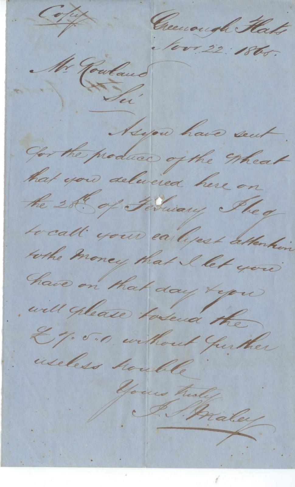Letter to R. Rowland from J.S. Maley