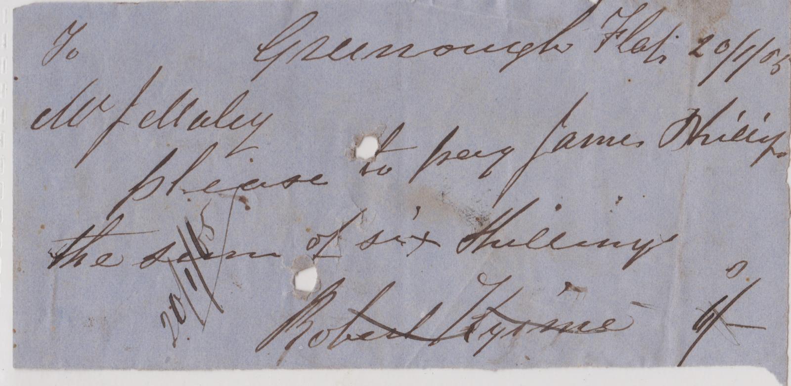 Promissory note from Robert Kyme