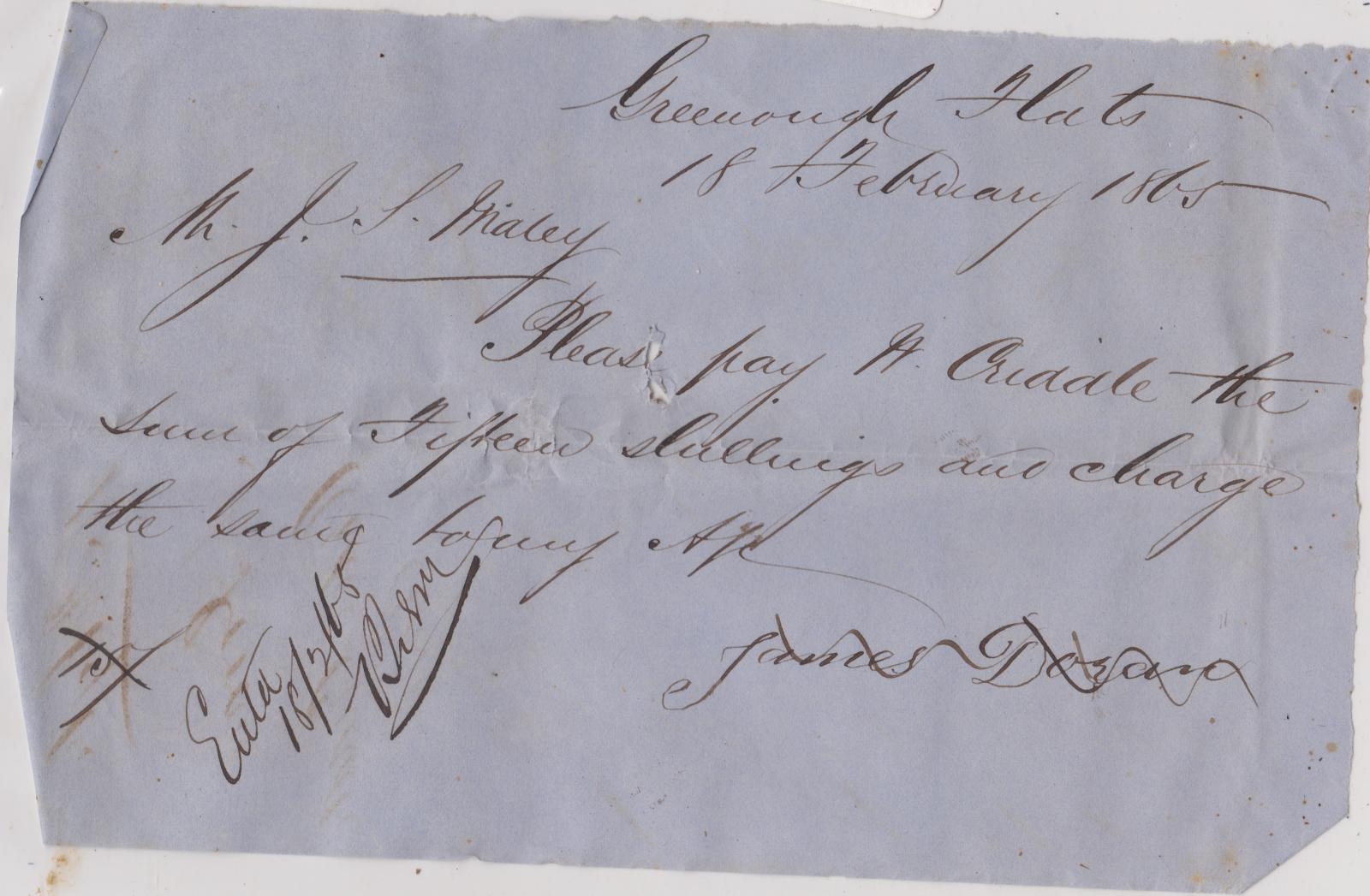 Promissory note from James Doran