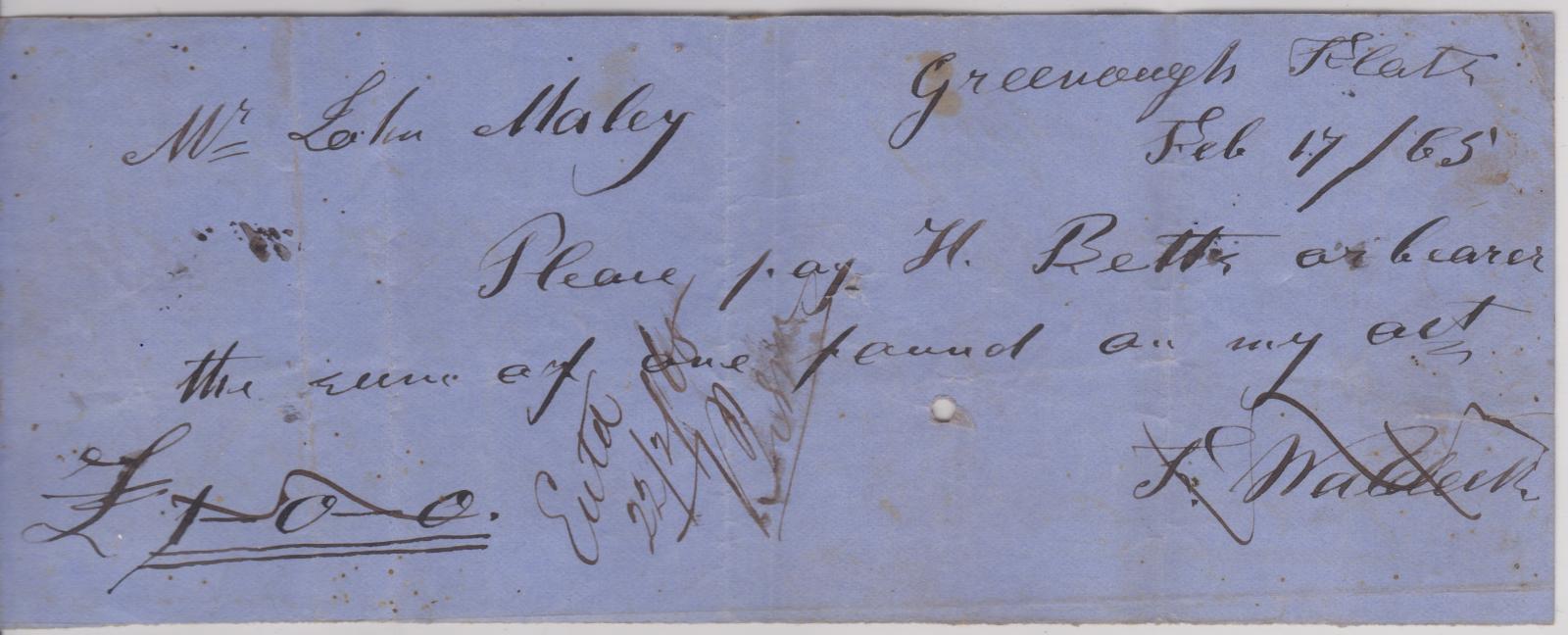 Promissory note from F. Waldeck