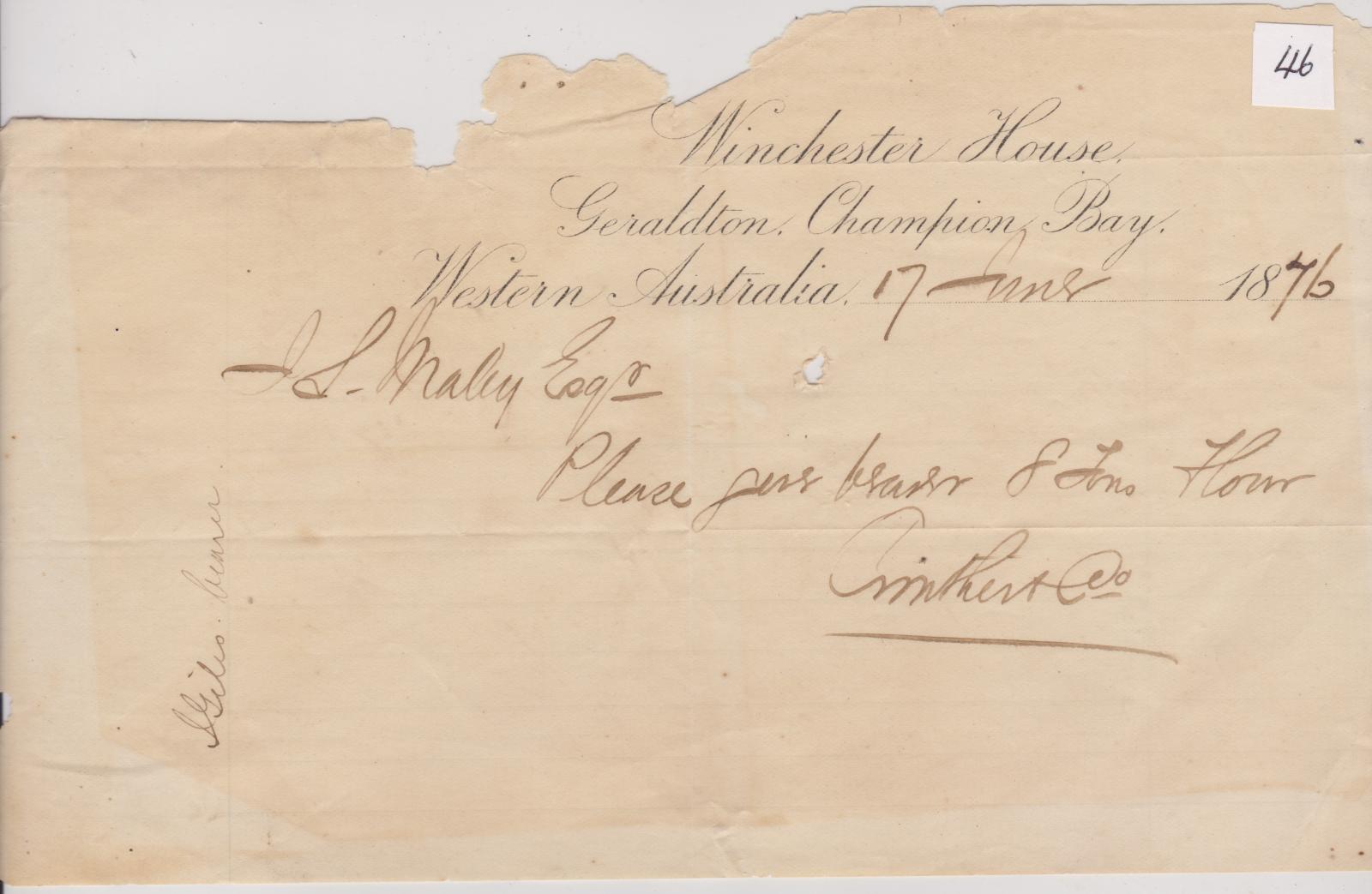 Order for flour from Crowther & Co for J. Giles to cart