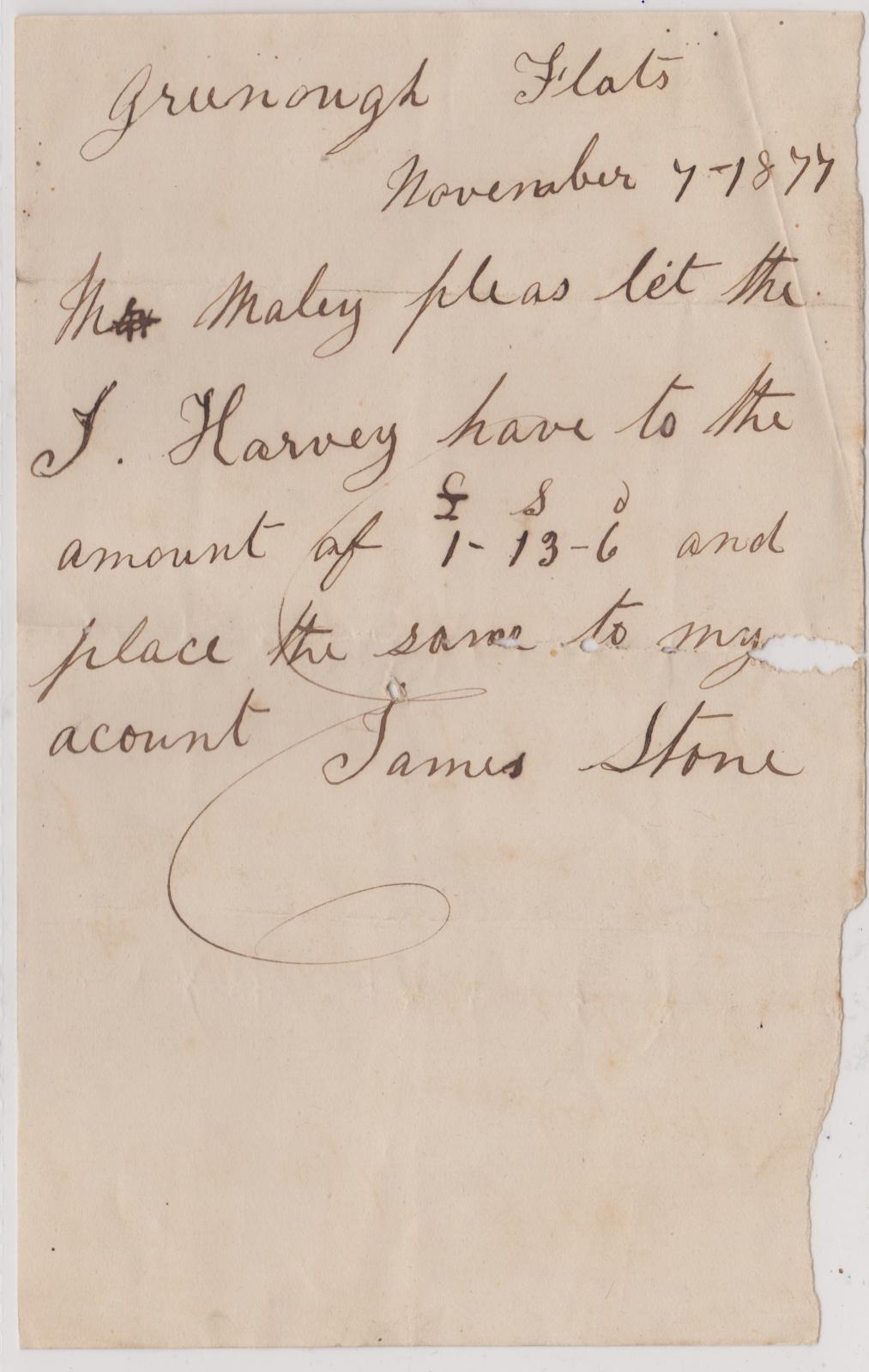 Promissory note from James Stone