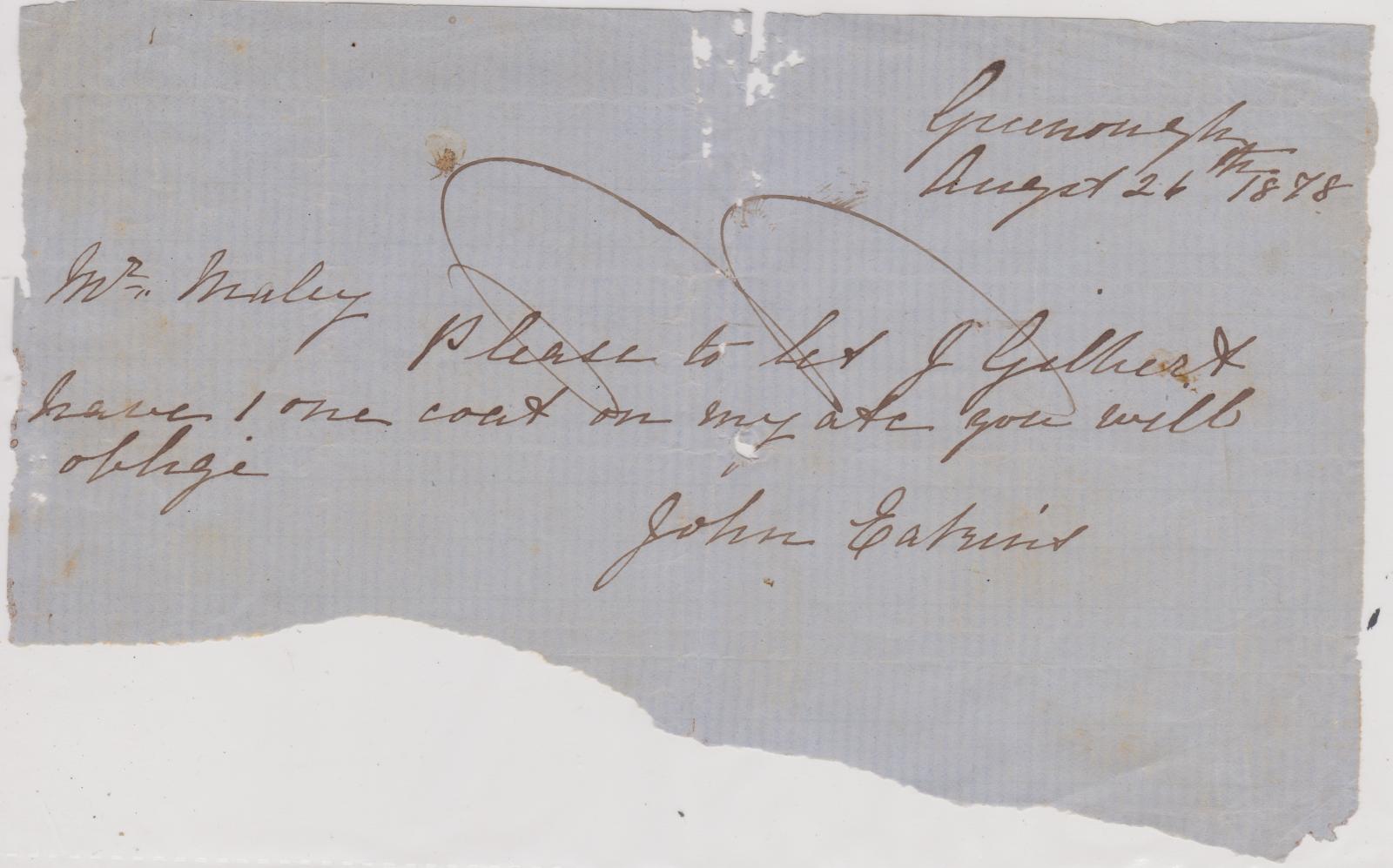 Order for a coat from John Eakins