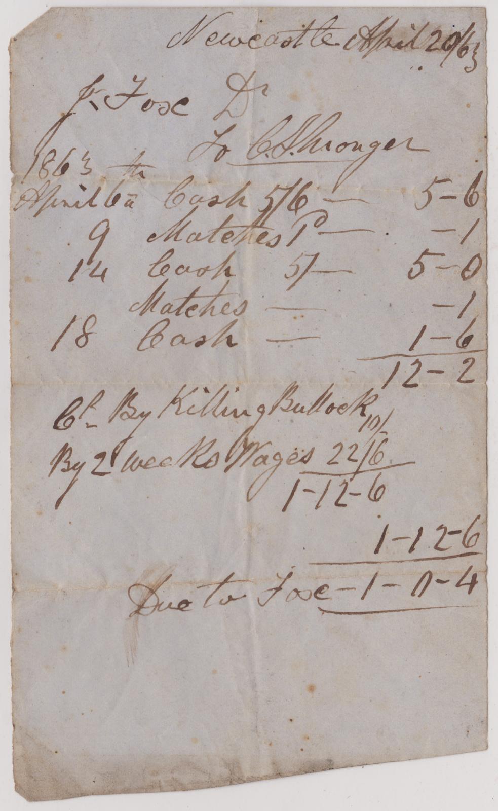 Invoice to John Fox from C.S. Monger