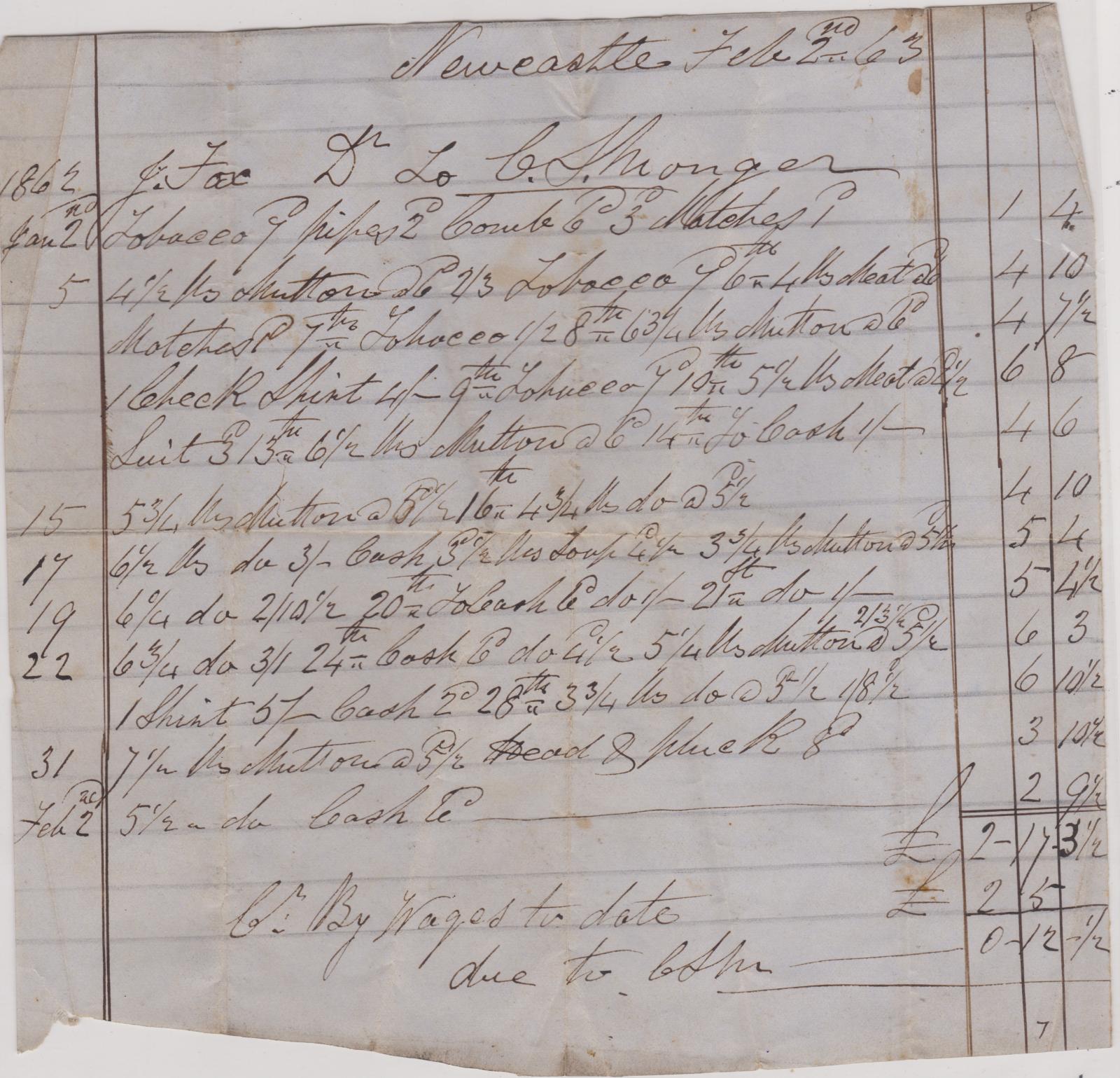 Invoice to John Fox from C.S. Monger