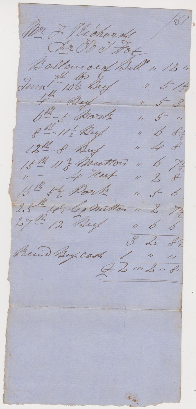 J. Richards' invoice for meat from John Fox