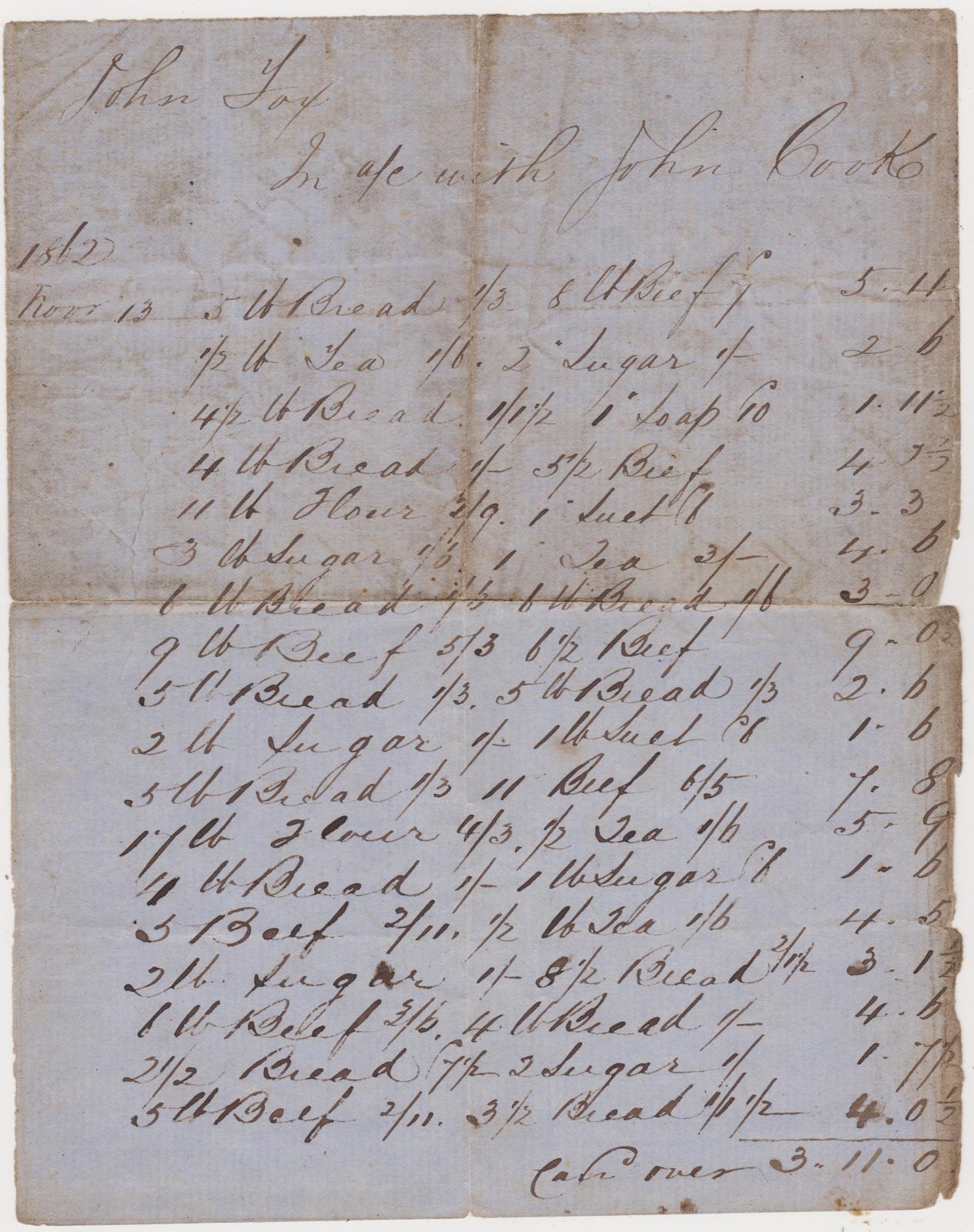 Invoice from John Cook to John Fox