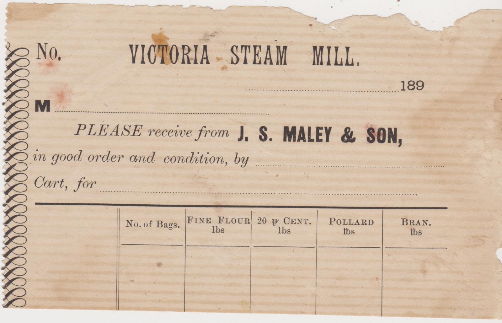 blank page from Victoria Steam Mill docket book