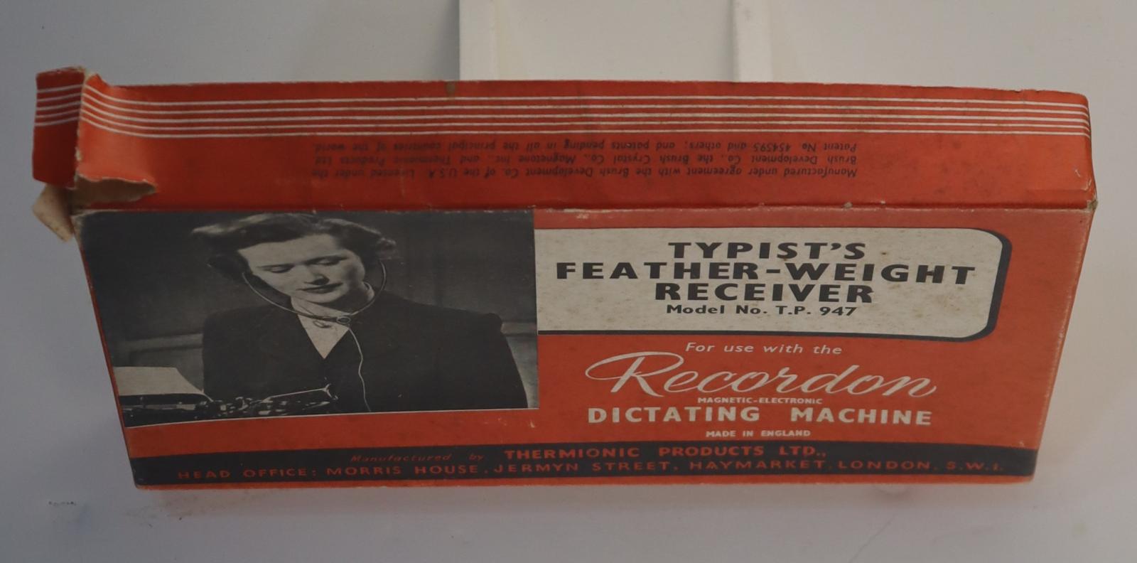Side view of Typist's Feather-weight Receiver Box