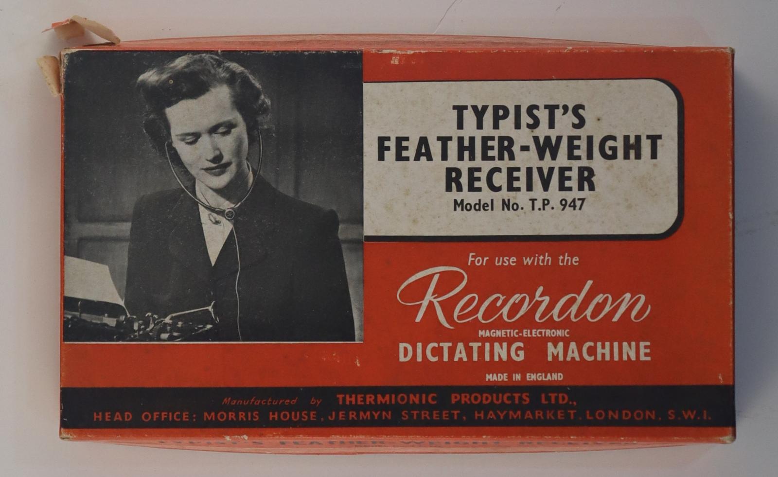 Top view of Typist's Feather-weight Receiver Box