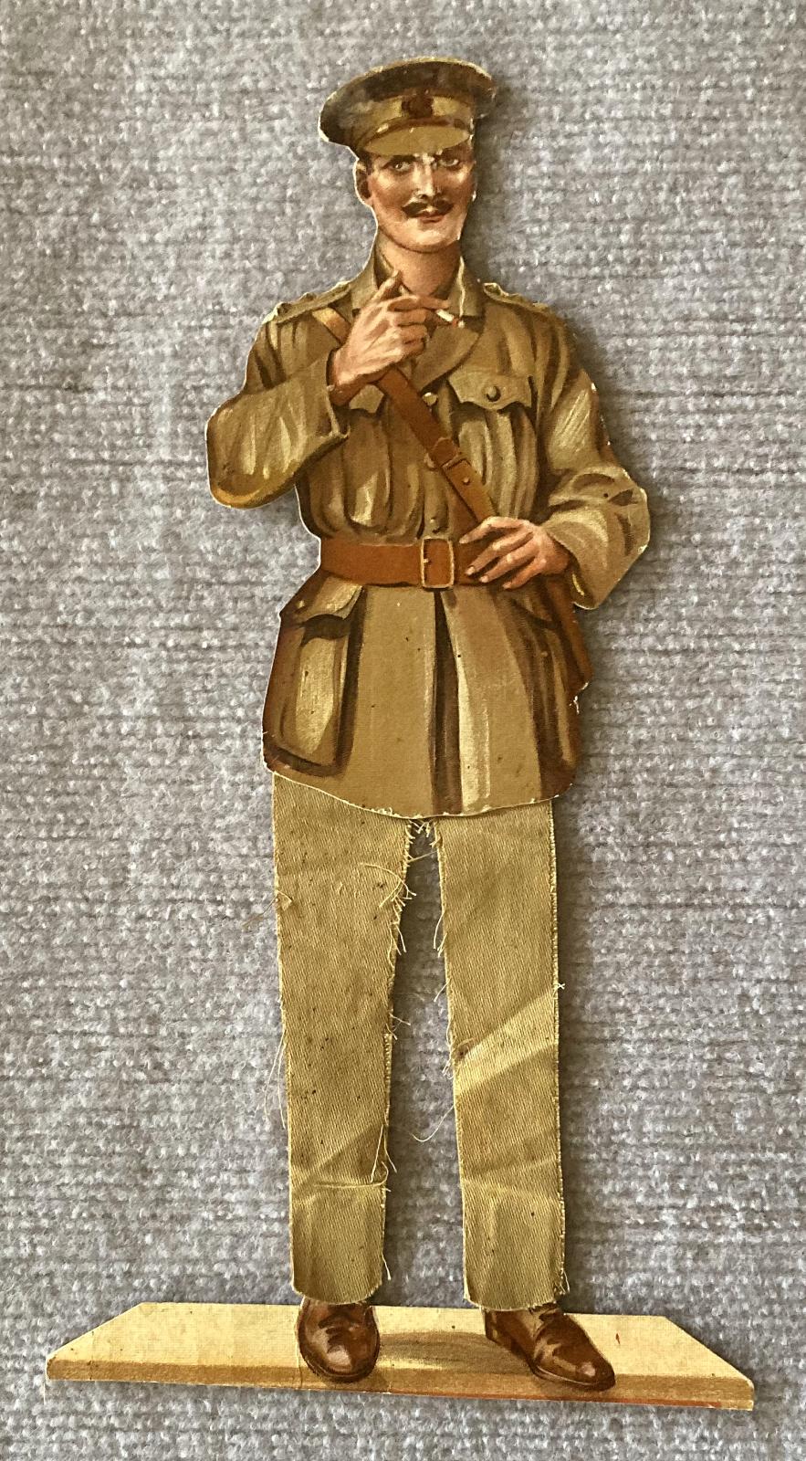 WWI era paper doll of British Army Officer made from card and cloth 